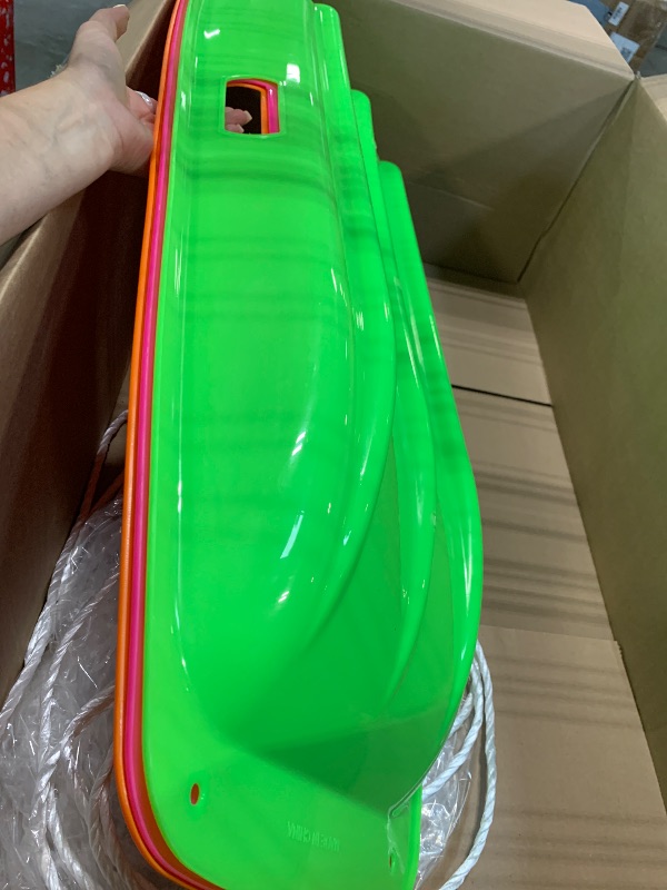 Photo 1 of **3 PCS**Snow Sled for Kid and Adult Includes Resistant Handles and Ropes 1-2 Riders for Winter Skiing Outdoor Sledding Gift (Orange-Pink-Green)