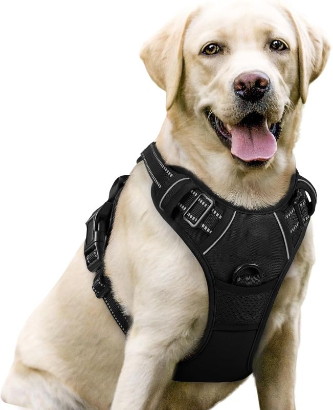 Photo 1 of **blue-green--rabbitgoo Dog Harness No Pull with 2 Leash Clips, Adjustable Soft Padded, Reflective Oxford No Choke Pet Vest with Easy Control Handle for Large Dogs, Black, L