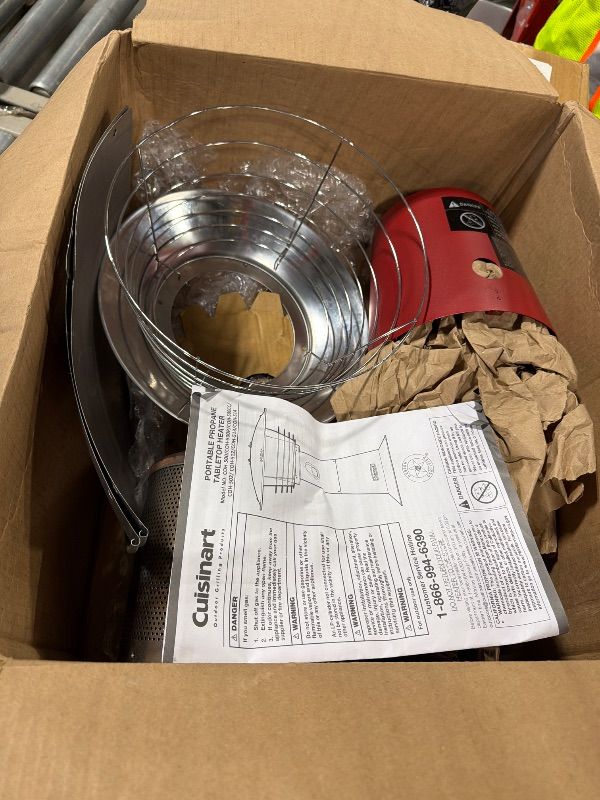 Photo 1 of ***NOT WORKING*** Cuisinart Portable Tabletop Patio Heater, 11,000 BTU Outdoor Propane Heater with Safety Tilt Switch and Adjustable Heat, Burner Screen Guard, 30 sq. Foot Heat Range, Red