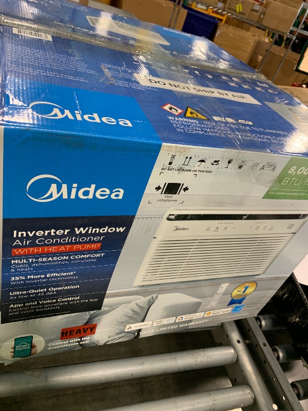 Photo 1 of ***FINAL SALE NO RETURN*** Midea 8,000 BTU Smart Inverter Air Conditioner Window Unit with Heat and Dehumidifier – Cools up to 350 Sq. Ft., Energy Star Rated, Quiet Operation, Electronic Controls, Remote Control, White