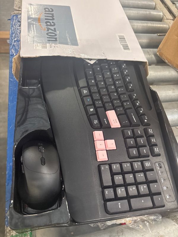 Photo 1 of ** ONLY PARTS** Wireless Keyboard and Mouse Combo, 2.4G Full Size Wave Keys Ergonomic Keyboard with Wrist Rest, Phone Holder, 3-Level DPI Wireless Silent Mouse with 6-Buttons, for Windows (Pink)