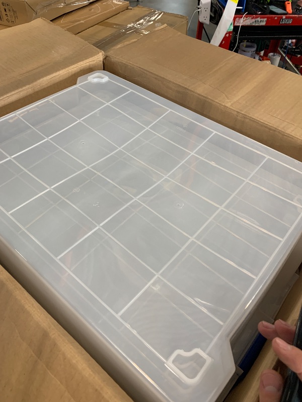 Photo 1 of *MAJOR DAMAGE*
IRIS USA WeatherPro 60 Qt Storage Bins with Lids, 3 Pack, BPA-Free Plastic Gasket Box with Tight Latch and Seal, Stackable Nestable Tote Tub - Clear/Blue