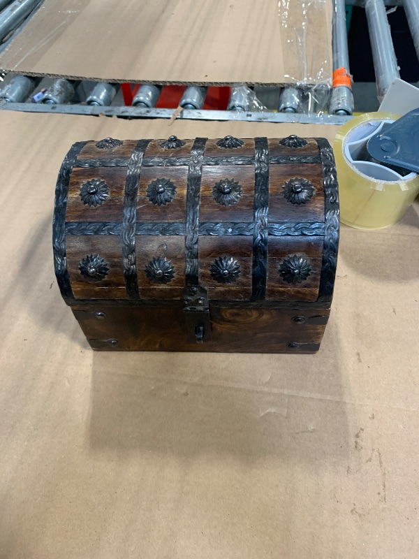 Photo 1 of **MISSING KEY**Nautical Cove Handmade Pirate Treasure Chest for Kids Prizes & Classroom with Lock and Skeleton Keys – Lockable Wooden Storage Chest Box, Pirate Decor, Decorative Wooden Box - (Small 8 x 6 x 6)