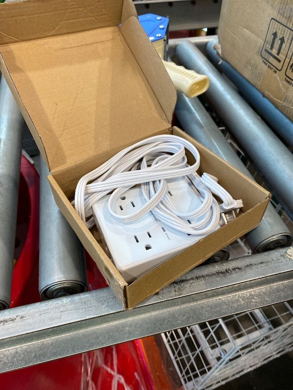 Photo 1 of [UNTESTED] SUPERDANNY Flat Plug Power Strip Surge Protector 10 Ft Long Flat Extension Cord with 4 Outlets & 4 USB (2 USB-C) Charging Station for Home Office, College Dorm Room Essentials, Travel, White