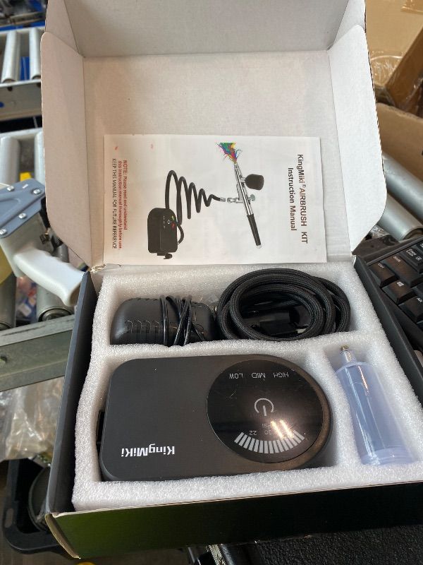 Photo 1 of [UNTESTED] KingMiKi Airbrush Kit with Air Compressor, 22/30/50 PSI High Pressure Air Brush Non-Clogging with 0.2/0.3/0.5mm Nozzle/Cleaning Sets, Ideal for Painting, Modeling, Cake Decor, Makeup,Nail Art