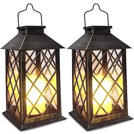 Photo 1 of [2 Pack] TAKE ME 14" Solar Lantern Outdoor Garden Hanging Lantern Waterproof LED Flickering Flameless Candle Mission Lights for Table,Outdoor, Mothers Day Gifts Mom Wife