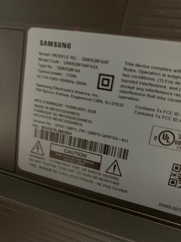 Photo 1 of ***BROKEN, SOLD FOR PARTS*** Samsung 65-Inch Class QLED Q8F 4K UHD Smart TV (2025 Model) Q4 AI Processor, 100% Color Volume with Quantum Dot, AirSlim Design, Endless Free Content, Samsung Vision AI, Alexa Built-in