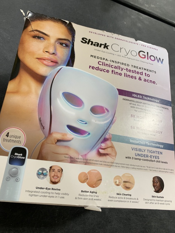Photo 1 of Shark CryoGlow LED Face Mask with Under-Eye Cooling, Anti-Ageing & Blemish Repair, Red & Blue LED, Infrared Light Therapy, USB-C, Remote Control, Storage Bag, Blue Frost, FW312
