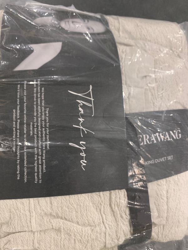 Photo 1 of Vera Wang - Duvet Cover King Size, Crisp Cotton Percale Reverse, Lightweight Bedding for Year Round, Button Closure & Inner Corner Ties, 3 Piece Bed Set with Matching Pillowcases (Woven Tucks Beige)
