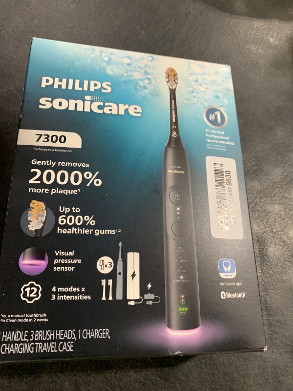 Photo 1 of Philips Sonicare 7300 Series Electric Toothbrush - Next-Generation Sonicare Technology, Pressure Sensor, 12 Brushing Settings, SmarTimer, BrushPacer, 21-Day Runtime, Travel Case, Black, HX7421/07