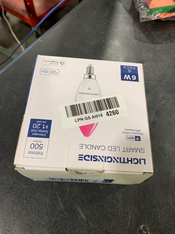 Photo 1 of Lightinginside E12 Smart Light Bulbs 60W Equiv., Work with Alexa/Google Home/SmartLife, 500LM 6W RGBCW Candle Candelabra LED Bulbs, No Hub Required, 2.4G WiFi & BLE Chandelier Bulb, ETL Listed, 6PCS