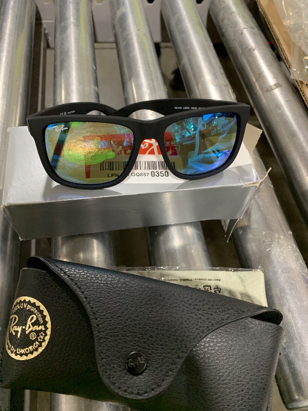 Photo 1 of Ray-Ban RB4165 622/55 55MM Rubber Black/Blue Mirror Square Sunglasses for Men for Women