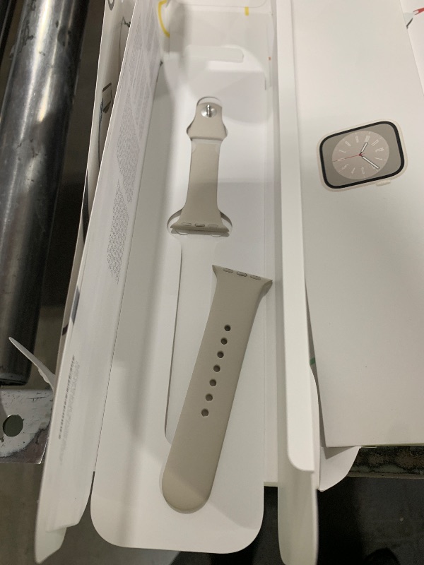 Photo 1 of Apple Watch Series 8 [GPS 41mm] Smart Watch w/Starlight Aluminum Case with Starlight Sport Band - S/M. Fitness Tracker, Blood Oxygen & ECG Apps, Always-On Retina Display, Water Resistant