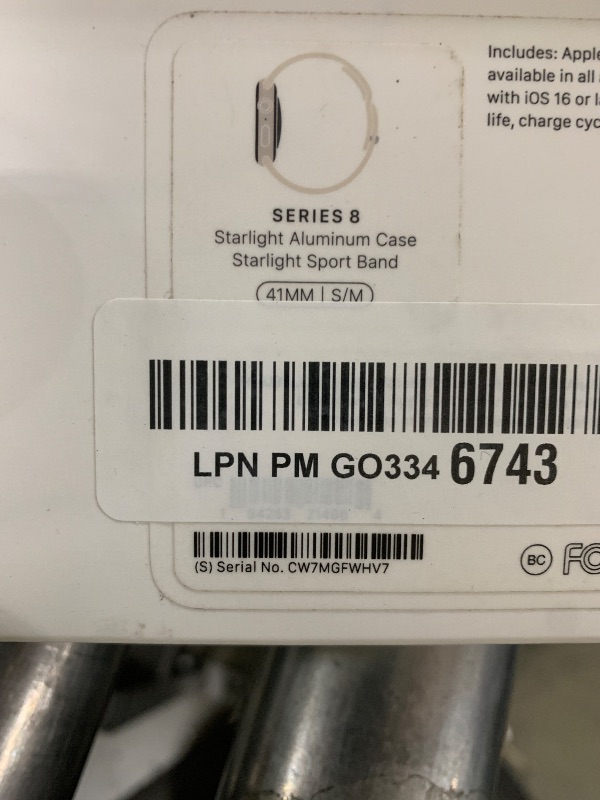 Photo 1 of Apple Watch Series 8 [GPS 41mm] Smart Watch w/Starlight Aluminum Case with Starlight Sport Band - S/M. Fitness Tracker, Blood Oxygen & ECG Apps, Always-On Retina Display, Water Resistant