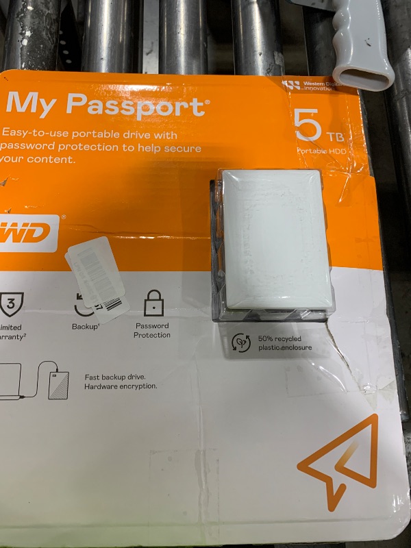Photo 1 of Western Digital 5TB My Passport Portable External Hard Drive with password protection and auto backup software, White - Western DigitalBPKJ0050BWT-WESN