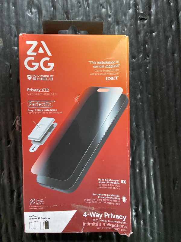 Photo 1 of ZAGG Privacy XTR Screen Protector for iPhone 17 Pro Max - 4-Way Privacy Full-Screen Filter, 5X Stronger, Fingerprint-Resistant Tempered Glass, Smooth Feel, Easy Two-Step Installation