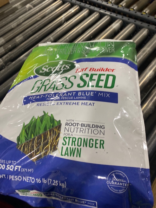 Photo 1 of Scotts Turf Builder Grass Seed Heat-Tolerant Blue Mix for Tall Fescue Lawns - Grass Seed Plus Lawn Fertilizer and Soil Improver, Covers Up to 4,000 sq. ft., 16 lb.