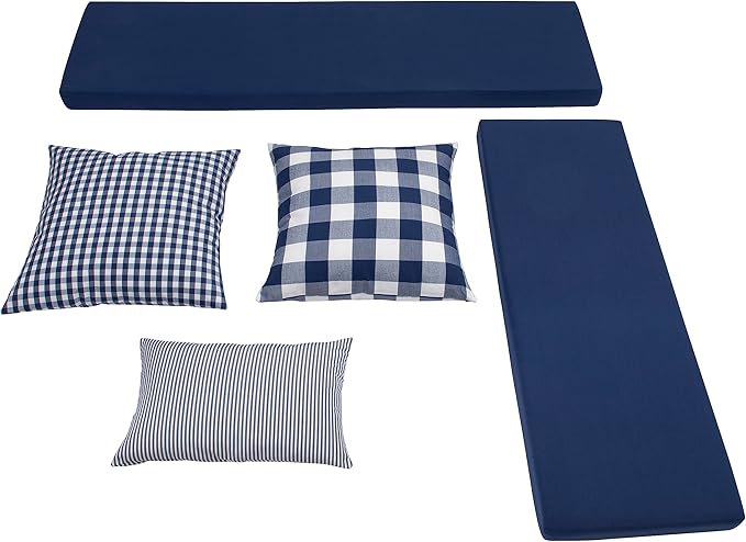 Photo 1 of Linon Harris Navy Blue 2 Piece Nook Cushion Set with 3 Coordinating Accent Pillows by Linon - Only Fits Harris Nook Collection