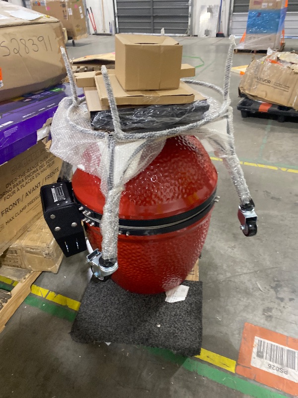 Photo 1 of Kamado Joe Classic Joe Series II 18-inch Ceramic Charcoal Grill and Smoker with Cart, Side Shelves, Stainless Steel Grates and 250 Cooking Square Inches in Red, Model KJ-23RHC