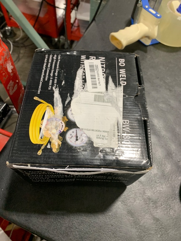 Photo 1 of BO WELD Nitrogen Regulator with 0-800 PSI, CGA580 Inlet Connection and 1/4'' Male Flare Outlet Connection Gauges?Nitrogen Tank Regulator with 5Ft Refrigeration Hose