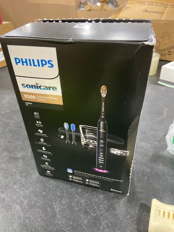 Photo 1 of Philips Sonicare DiamondClean Smart 9500 Electric Toothbrush - Sonic Toothbrush with App, Pressure Sensor, 15 Brushing Settings, Replacement Reminder, USB Charging Travel Case, Black, Model HX9923/11