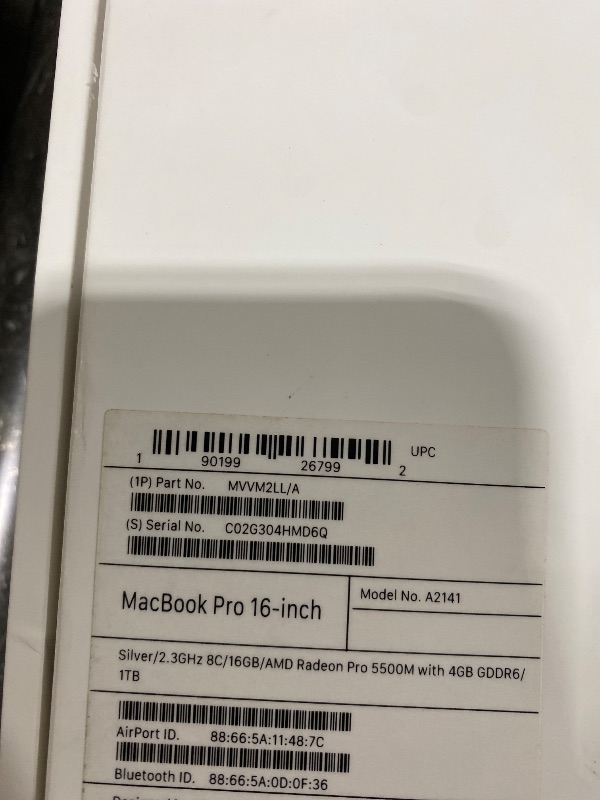 Photo 1 of 2019 Apple MacBook Pro (16-inch, 16GB RAM, 1TB Storage, 2.3GHz Intel Core i9) - Silver