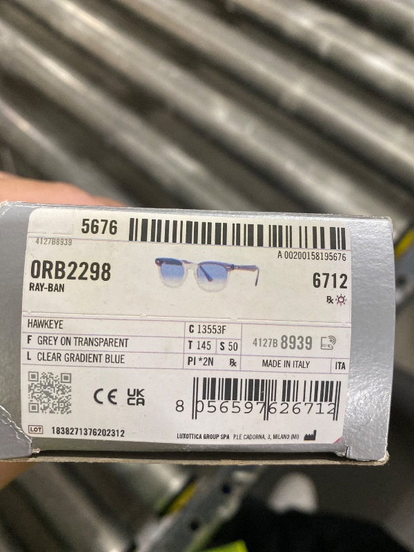 Photo 1 of Ray-Ban RB2298 Hawkeye Square Sunglasses, Grey On Transparent/Clear Gradient Blue, 50 mm
