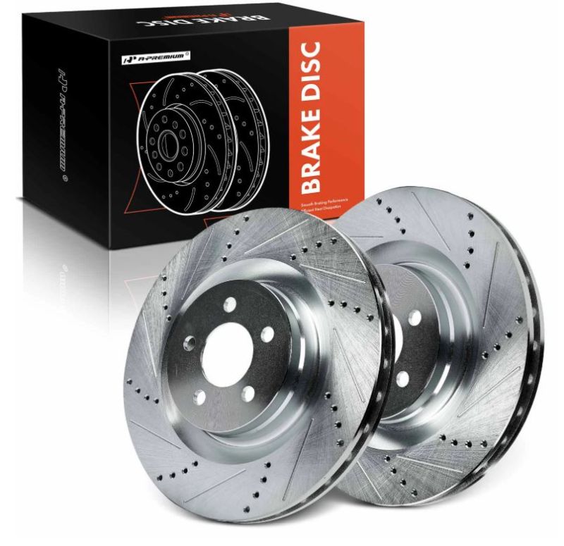 Photo 1 of 2007-2010 2012-2020 Dodge Charger Front Drilled & Slotted Disc Brake Rotors Replacement | 2-Year Warranty | A-Premium APBRS321

