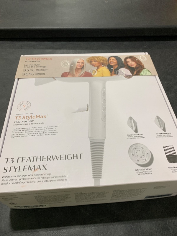 Photo 1 of T3 Featherweight StyleMax Professional Ionic Hair Dryer with Custom Heat Automation & 4 Attachments, Fast Drying, Lightweight with 5 Heat & 3 Speed Settings, 2 Concentrators, Diffuser & Smoothing Comb