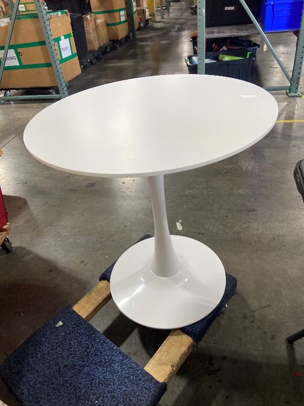 Photo 1 of Permory 27.5" White Round Dining Table, MDF Top with Metal Pedestal Base, Modern Accent Table for Small Spaces, Kitchen, Dining Room & Living Room