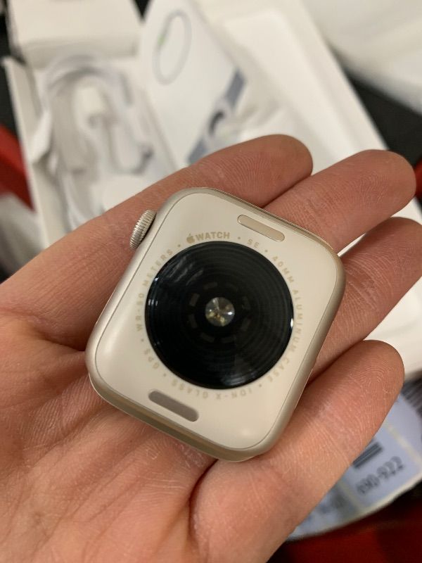 Photo 1 of product locked by previous owner 
Apple Watch SE 3 [GPS 40mm] Smartwatch with Starlight Aluminum Case with Starlight Sport Band - S/M. Fitness and Sleep Trackers, Heart Rate Monitor, Always-On Display, Water Resistant