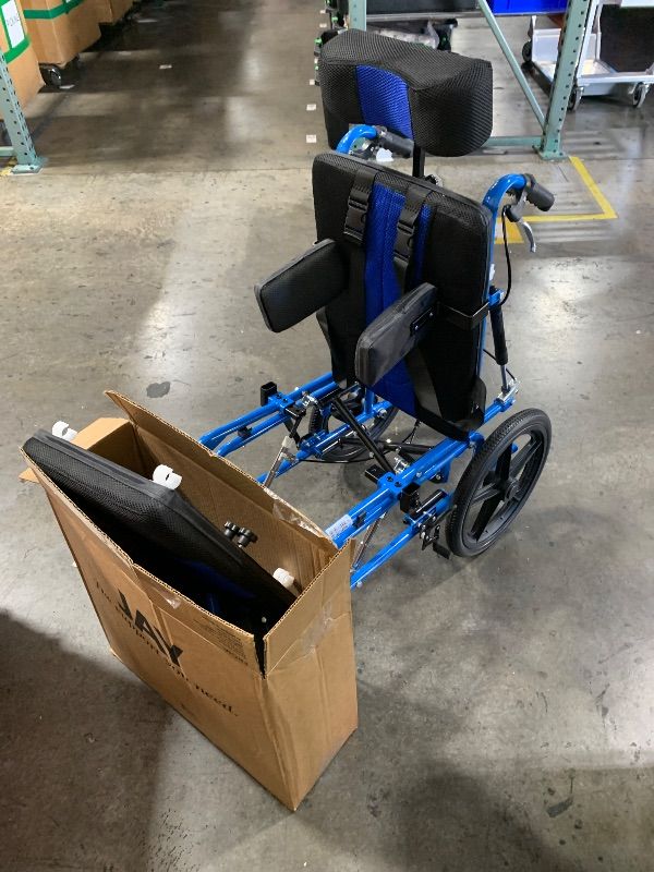 Photo 1 of WCZYMX Pediatric Wheelchair - Full Reclining Transport Chair for Kids (Blue)