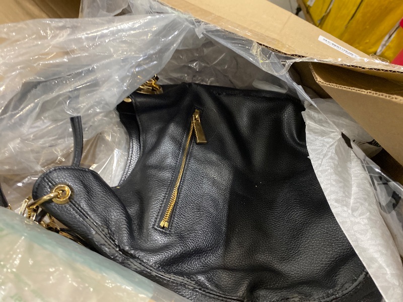 Photo 1 of Michael Kors Lillie Large Chain Shoulder Bag, Gold-Tone Hardware/Pebble Embossed Leather/Black