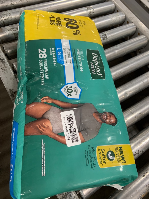 Photo 1 of Depend Fresh Protection Adult Diapers, Incontinence Underwear for Men, Disposable, Maximum, Large, Grey, 28 Count, Packaging May Vary