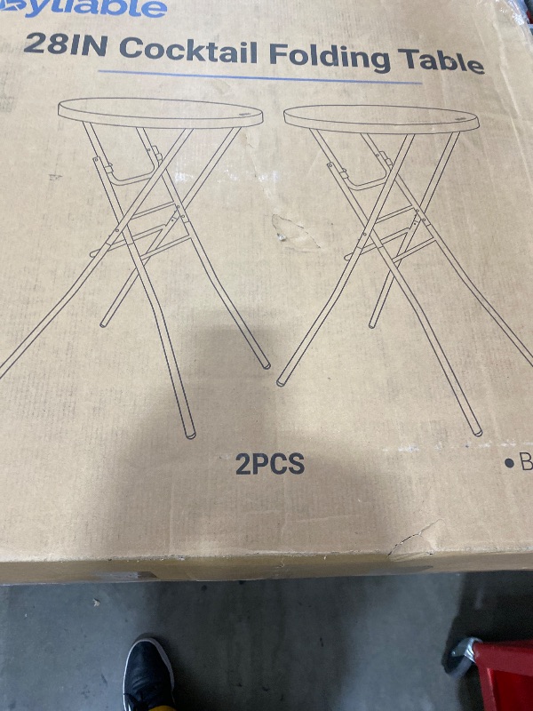 Photo 1 of Byliable Cocktail Table 28in Folding Round High Top Indoor Outdoor with Removable Legs, Tall Bistro Foldable Bar Height Table for Parties, Patio, Backyard, Dining Room, Events, Black- 2PCS