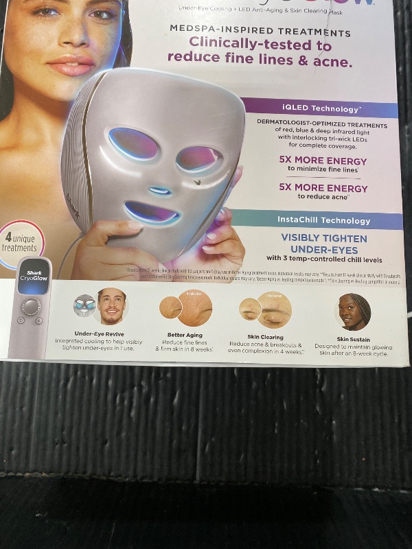 Photo 1 of Shark CryoGlow LED Face Mask with Under-Eye Cooling, Anti-Ageing & Blemish Repair, Red & Blue LED, Infrared Light Therapy, USB-C, Remote Control, Storage Bag, Adjustable Straps, Rose Glow, FW312PK