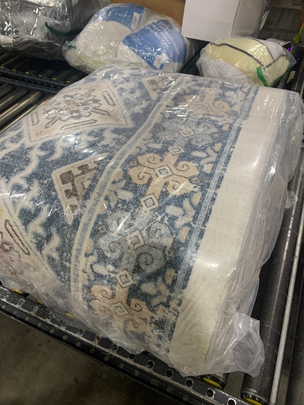 Photo 1 of 12x15 Area Rug for Living Room: Vintage Oriental Washable Rug for Bedroom Dining Room with Non Slip Rubber Backing Stain Resistant Low Pile Large Carpet Home Office (Blue, 12x15)