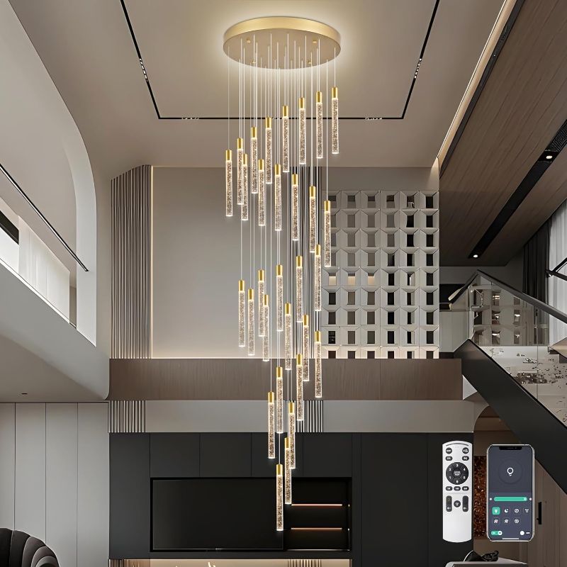 Photo 1 of 30-Lights Bubble Chandelier for Entryway High Ceiling-196 Height Adjustable Crystal Chandelier,3 Color Temperature Dimmable LED Pendant Light Fixture for Foyer Living Room Staircase