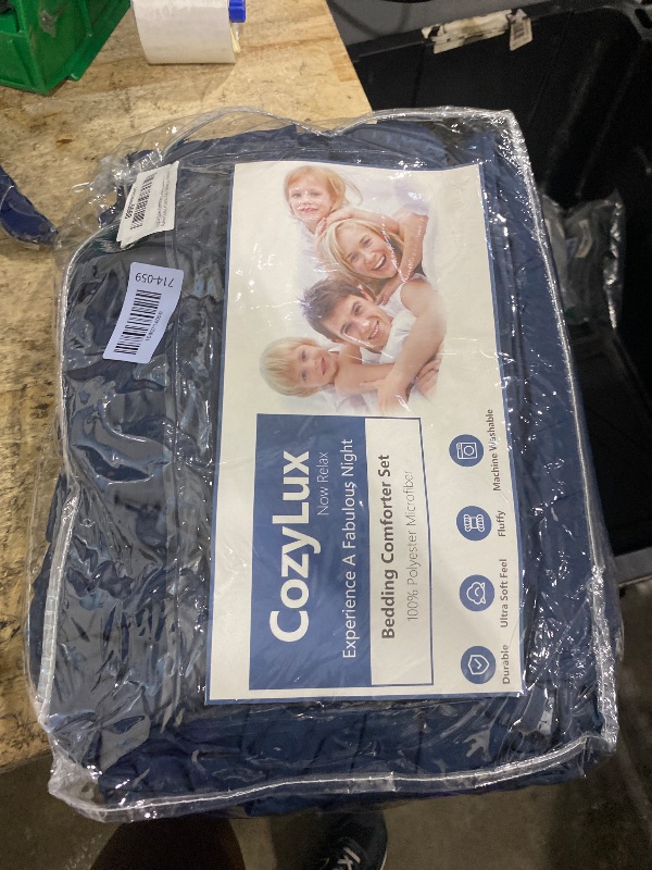 View 2 of **missing some pieces** CozyLux Queen Comforter Set, 7-Piece Bed in a Bag, Navy Blue