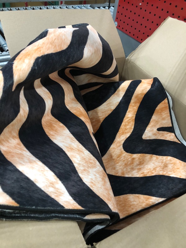 View 2 of  Washable Rug Faux Hide Collection - 6' Square, Light Orange & Black, Slip Resistant, Tiger Print Pattern, Ideal for Living Room, Bedroom, Home 