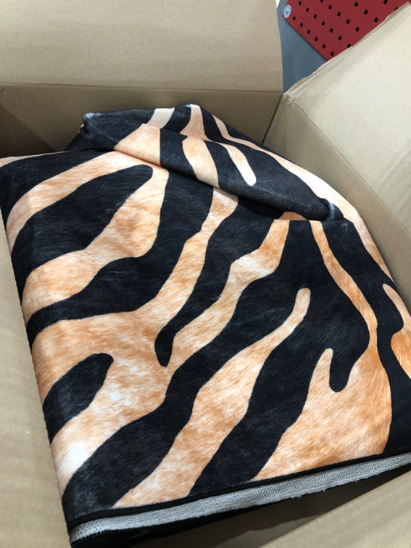 View 1 of  Washable Rug Faux Hide Collection - 6' Square, Light Orange & Black, Slip Resistant, Tiger Print Pattern, Ideal for Living Room, Bedroom, Home 