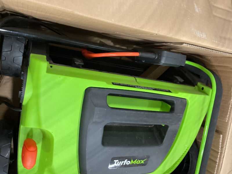 View 2 of **Bristles were bent and may be causing the unit to clean inefficiently leaving behind half the leaves it should. Used-dirty
** GreenSweep TurfoMax 2.0 Artificial Grass Sweeper | Electric Turf Sweeper for Synthetic Lawns, 5 Height Settings, Foldable Handl