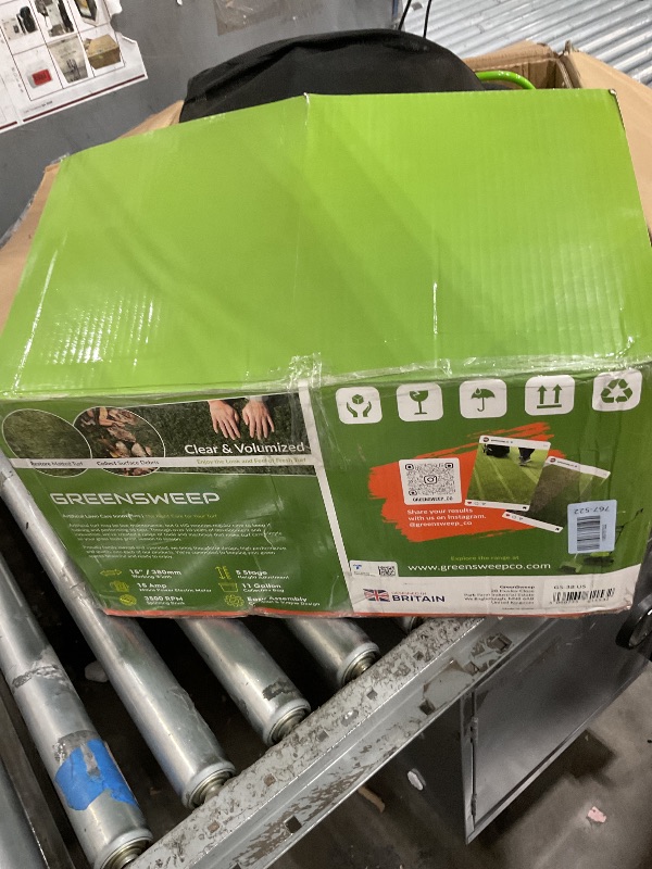 View 3 of **Bristles were bent and may be causing the unit to clean inefficiently leaving behind half the leaves it should. Used-dirty
** GreenSweep TurfoMax 2.0 Artificial Grass Sweeper | Electric Turf Sweeper for Synthetic Lawns, 5 Height Settings, Foldable Handl