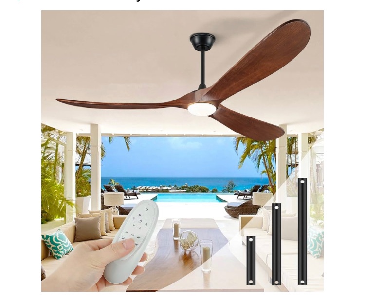 Photo 1 of a 30" fan Outdoor Ceiling Fans with Lights and Remote Control, Large Ceiling Fan with Lights High CFM Quiet 3 Blades Propeller Wood Ceiling Fan, Outdoor Fan for Patio Porch Gazebo,Dark Walnut