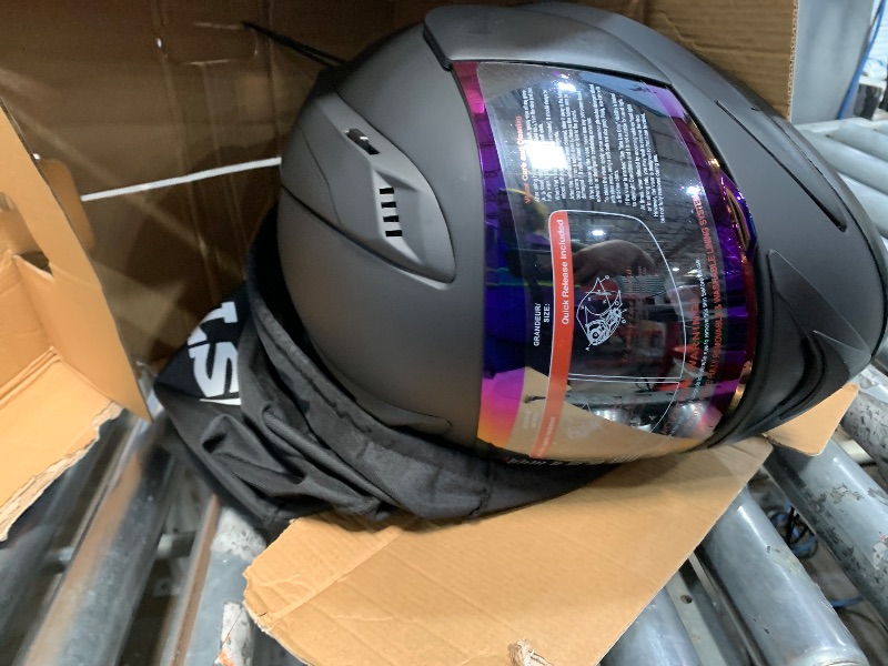 View 3 of 1Storm Motorcycle Bike Full FACE Helmet Mechanic MATT Black