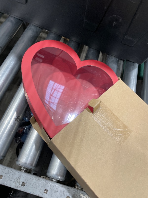 Photo 1 of 10"Cardboard Heart Shaped Mache Flowers Packaging Strawberries Sweets Gift Box with Clear Lid Set of 2(L/M) (Pink, Heart Shaped)