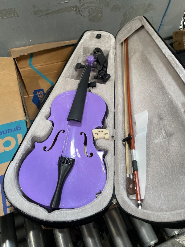 Photo 1 of 16 Inch Acoustic Viola Set, Beginner Handmade Varnish Solid Wood Viola for Adults, Students, Musical Instrument Viola Set with Case, Bow, Bridge and Strings,Purple