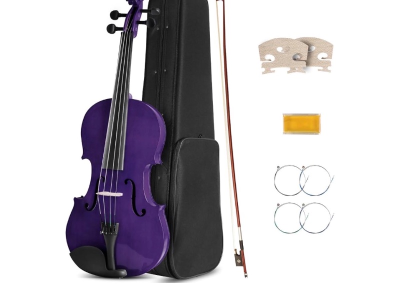 Photo 1 of 16 Inch Acoustic Viola Set, Beginner Handmade Varnish Solid Wood Viola for Adults, Students, Musical Instrument Viola Set with Case, Bow, Bridge and Strings,Purple