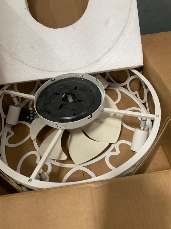 Photo 1 of ***STOCK PHOTO FOR REFERENCE ONLY***RnRolo 20‘’ Industrial White Caged Flush Mount Ceiling Fan with 4 Bulb Light, 20 Inch Low Profile Farmhouse Ceiling Fan with Remote