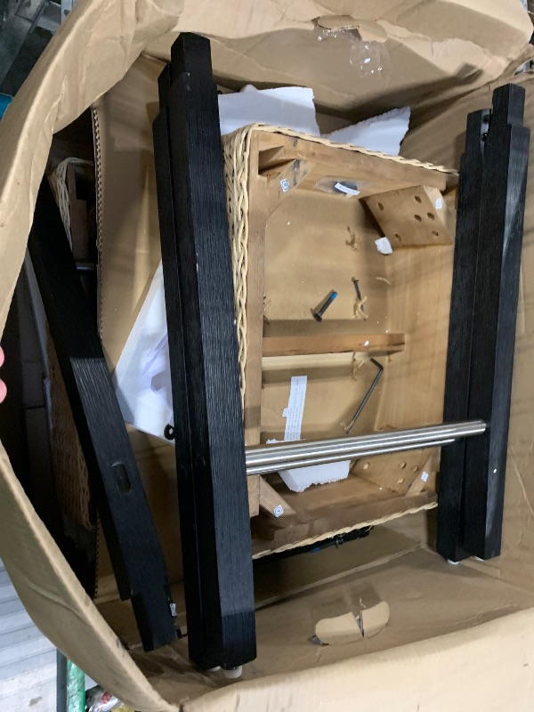 Photo 1 of ***LOOSE HARDWARE IN BOX*** ***POTENTIAL MISSING HARDWARE*** Nathan James Harvey Rattan Bar Stool, Bohemian Counter Height Stool with Woven Seagrass Seat, Solid Wood Legs, and Metal Footrest Seagrass/Brushed Black, Set of 2